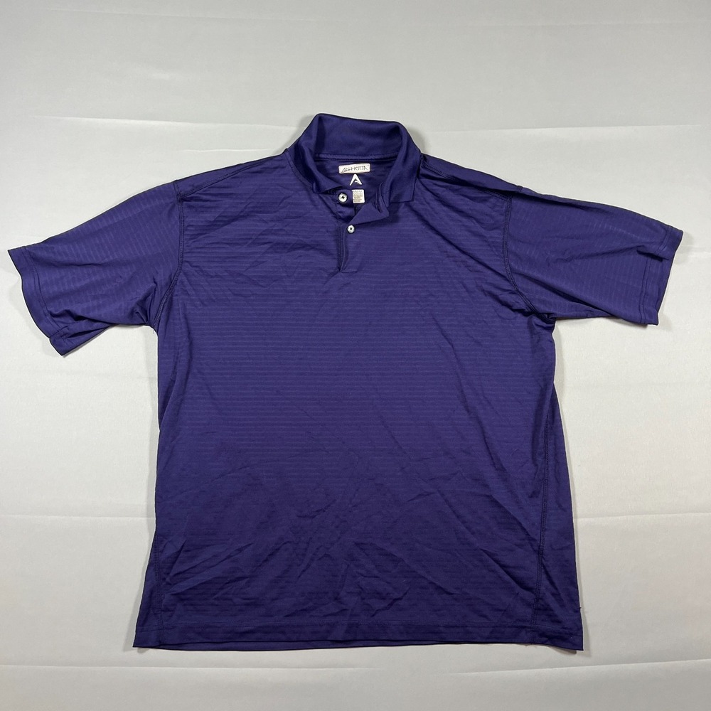 Antigua Polo Shirt Mens Medium Purple Striped Moisture Wicking Golf Performance